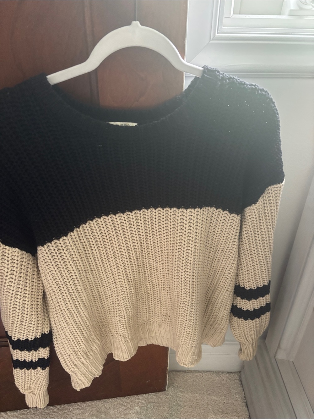 Z Supply Black and Cream Striped Crewneck Sweater
